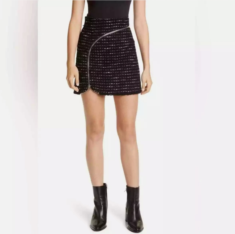 NWT ALEXANDER WANG Black & White Tweed Zipper Miniskirt Size 6